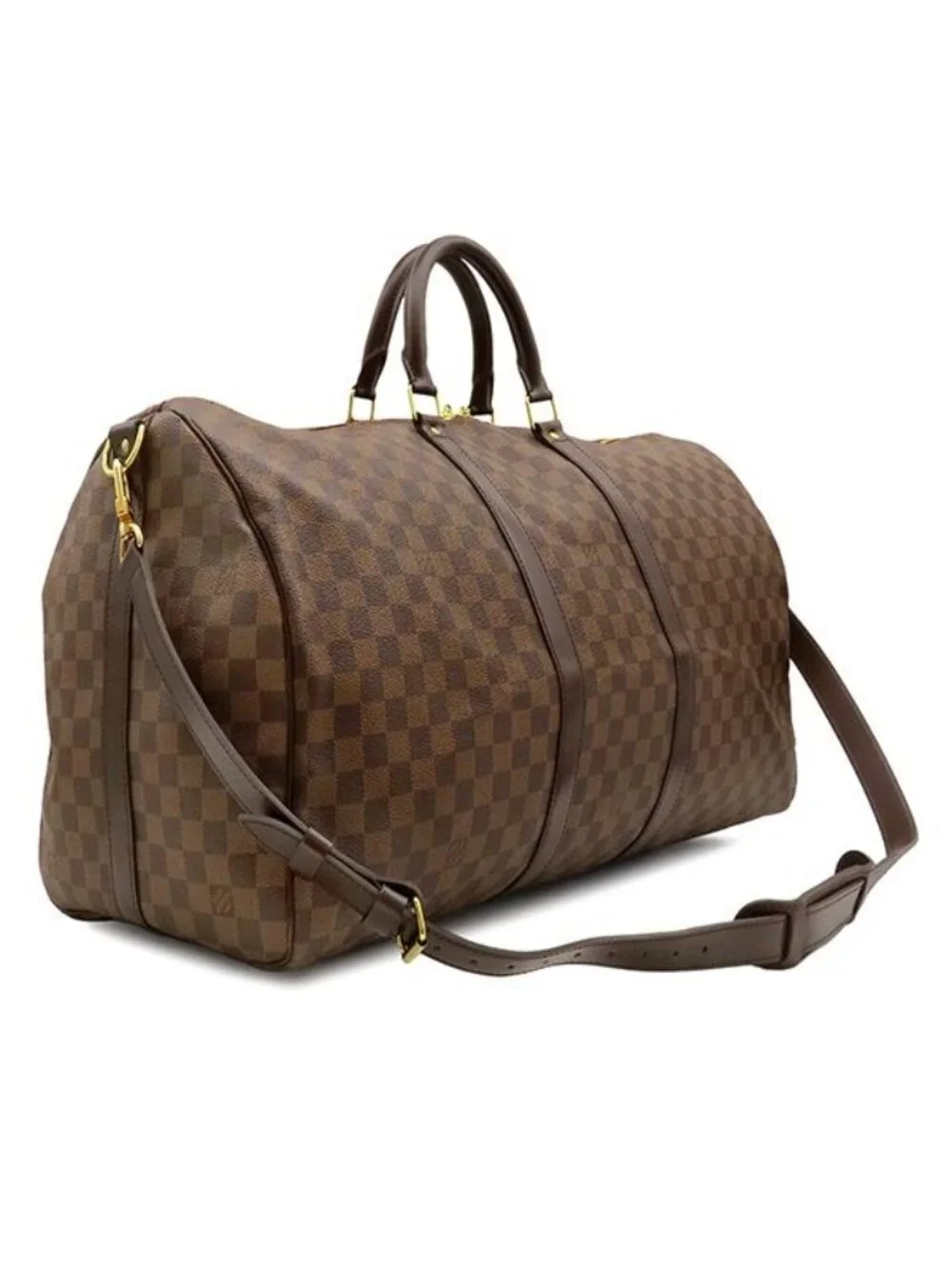 Louis Vuitton Boston Bag Keepall Bandouliere 55 Damier Canvas Ebene Gold Brown